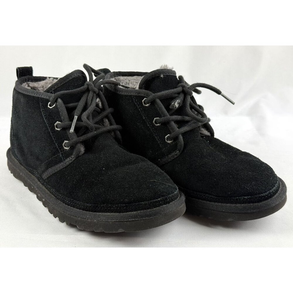 UGG Neumel Boots Men Size 6 Shoes Black Suede Sheepskin Wool Lace Up Women 7